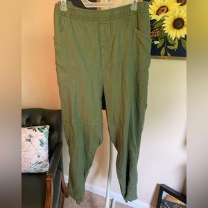 High-Waisted Cropped Linen-Blend Tapered Pants
